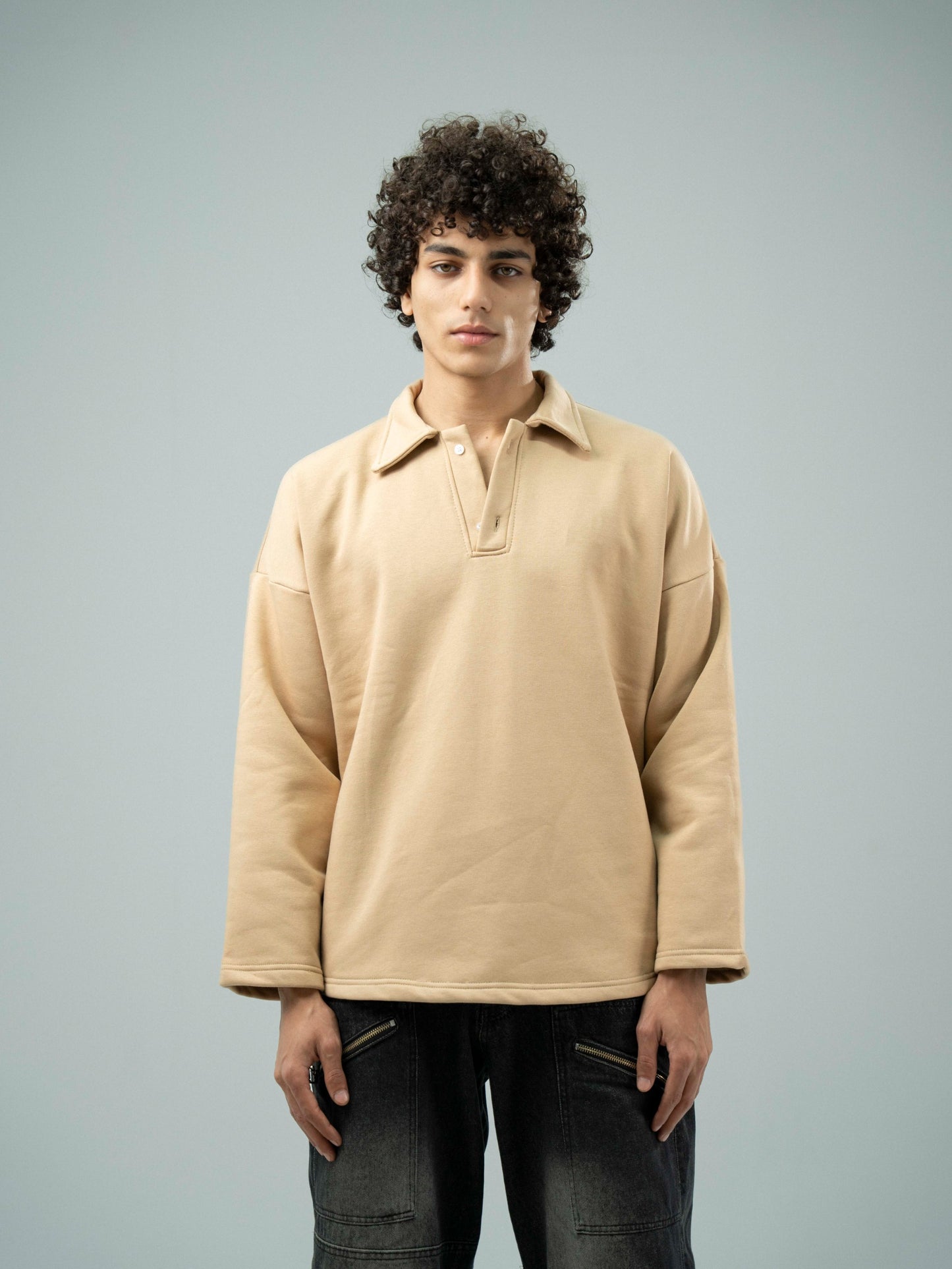 Beige Plain Sweatshirt