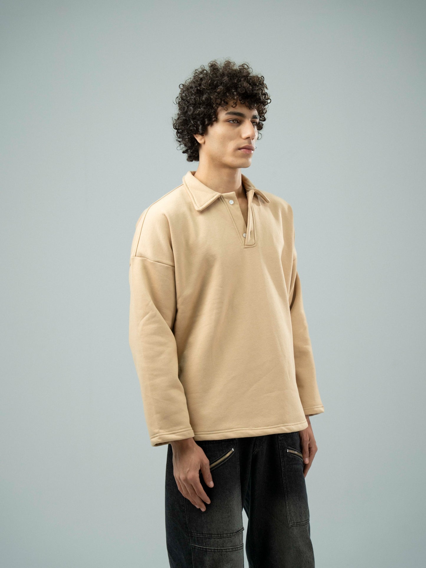 Beige Plain Sweatshirt