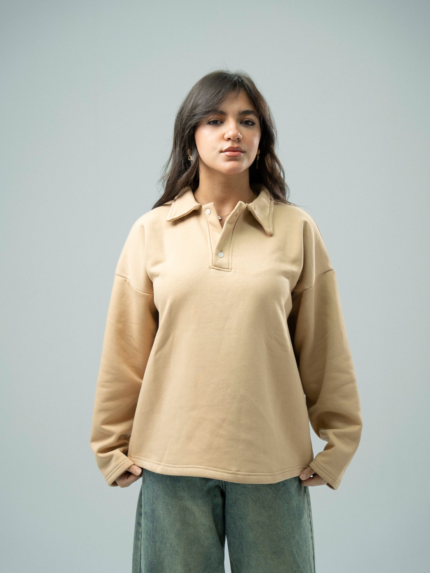 Beige Plain Sweatshirt
