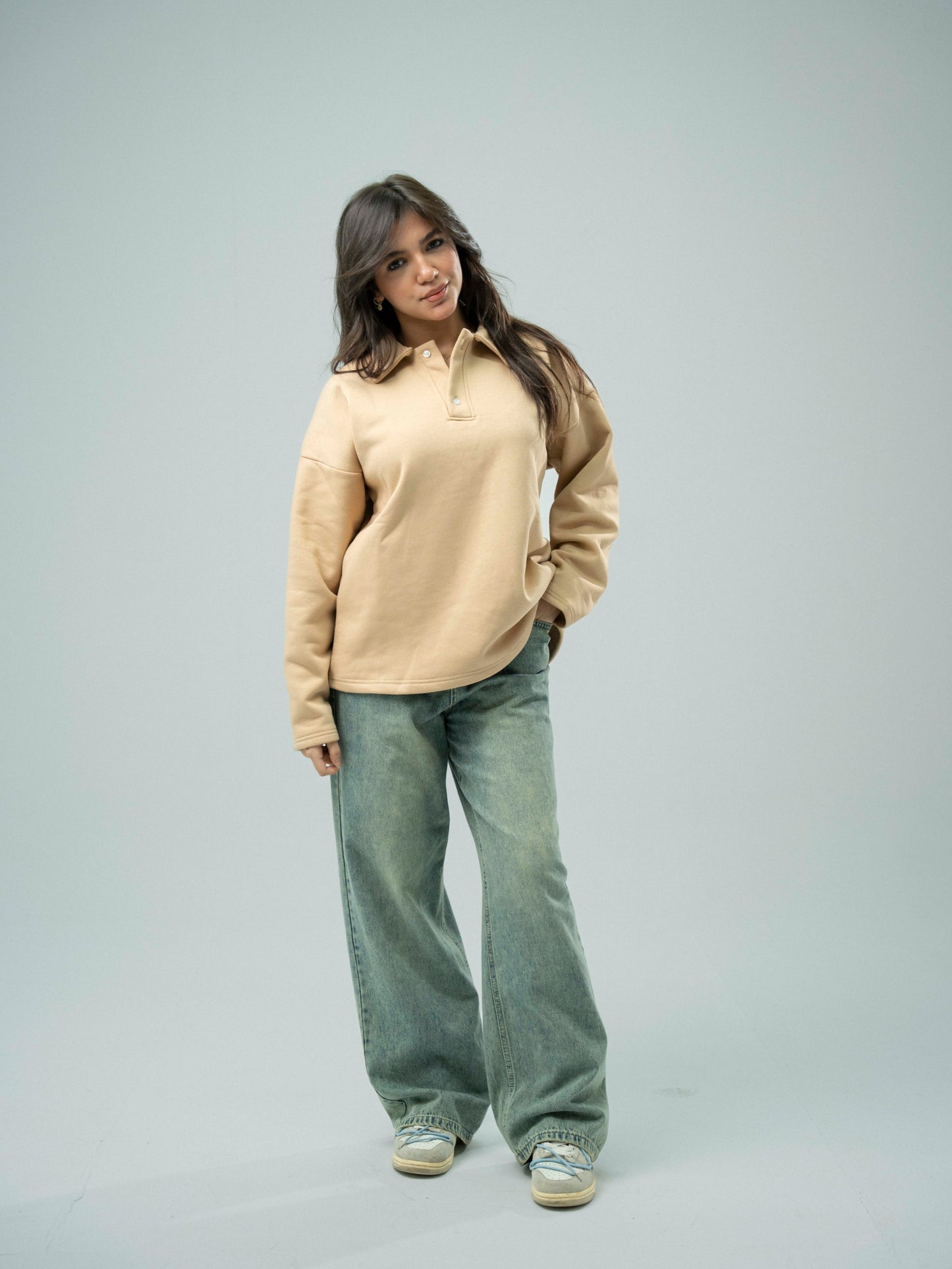Beige Plain Sweatshirt