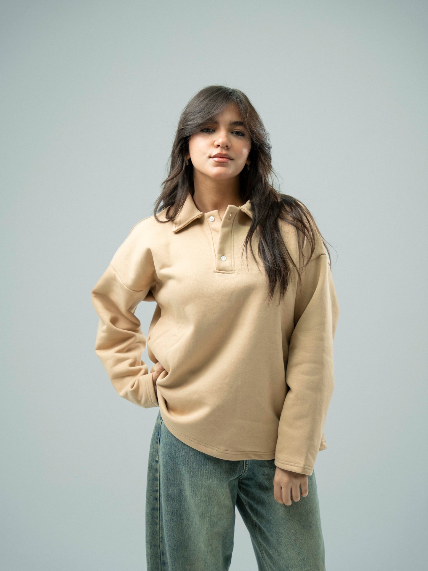 Beige Plain Sweatshirt