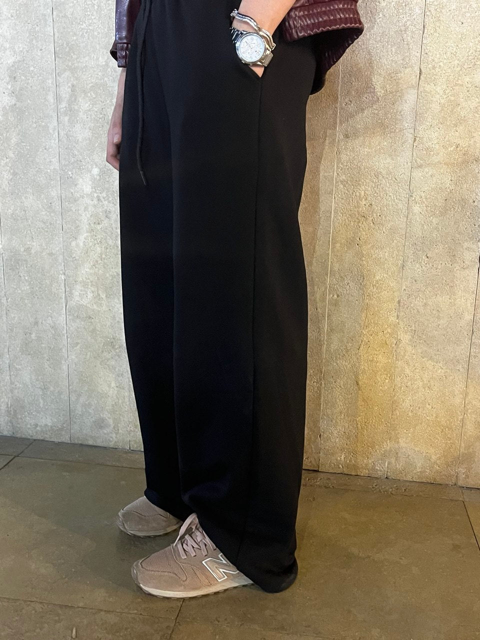 wide leg sweat pants black