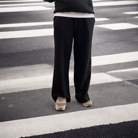 wide leg sweat pants black